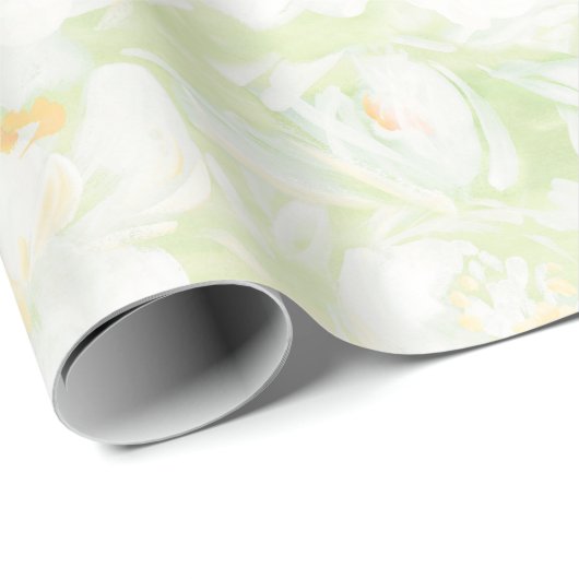Witte bloemen gekleurd op groen, vers verpakkingsp cadeaupapier (Rol Hoek)