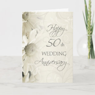 Witte Bloemen Gelukkig 50-jarig Huwelijksjubileum  Kaart