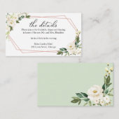 Witte Bloemen Geometrische Huwelijksdetails Behuiz Informatiekaartje (Voorkant / Achterkant)