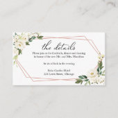 Witte Bloemen Geometrische Huwelijksdetails Behuiz Informatiekaartje (Voorkant)