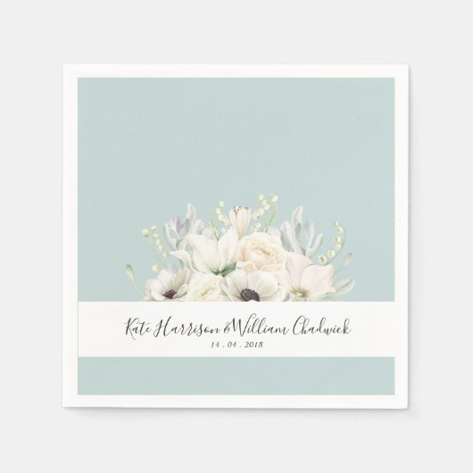 Witte bloemen |Gepersonaliseerd weddenschapsdocume Servetten (Voorkant)