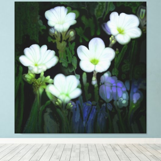 WITTE BLOEMEN GESTREKT CANVAS (Insitu (Houten vloer))