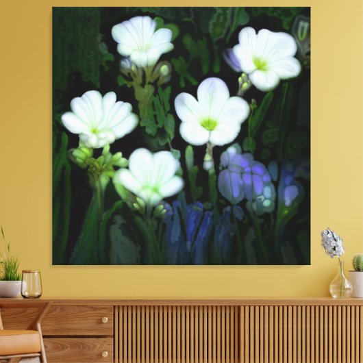 WITTE BLOEMEN GESTREKT CANVAS (Insitu (Woonkamer))