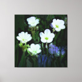 WITTE BLOEMEN GESTREKT CANVAS AFDRUK