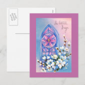 witte bloemen Glas in lood Pasen Feestdagenkaart (Voorkant / Achterkant)