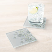 Witte bloemen glazen onderzetter (Schuin)