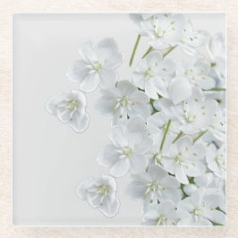 Witte bloemen glazen onderzetter