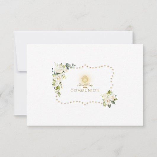 Witte bloemen Glitter Sparkles Heilige Communie Bedankkaart (Achterkant)