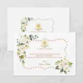 Witte bloemen Glitter Sparkles Heilige Communie Bedankkaart (Voorkant / Achterkant)