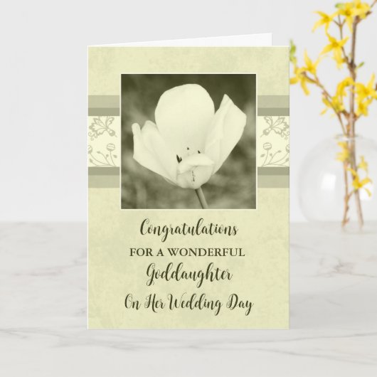 Witte Bloemen Goddochter Bruiloft Gefeliciteerd Kaart (Gele Bloem)