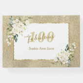 Witte Bloemen Goud 100 en Uitstekend Verjaardagsfe Gastenboek (Achterkant)