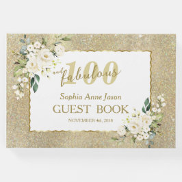 Witte Bloemen Goud 100 en Uitstekend Verjaardagsfe Gastenboek