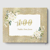 Witte Bloemen Goud 100 en Uitstekend Verjaardagsfe Gastenboek (Achterkant)