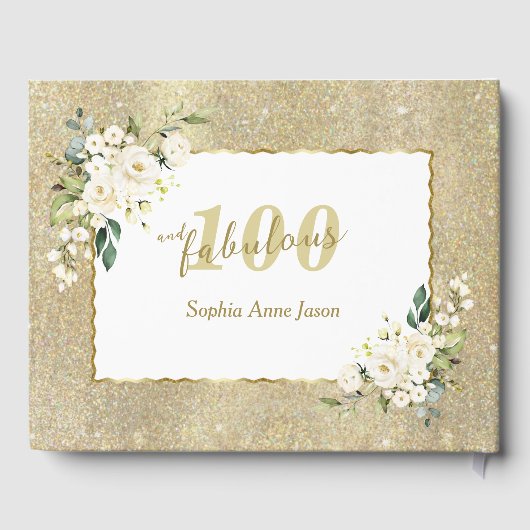 Witte Bloemen Goud 100 en Uitstekend Verjaardagsfe Gastenboek (Achterkant)