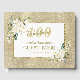 Witte Bloemen Goud 100 en Uitstekend Verjaardagsfe Gastenboek