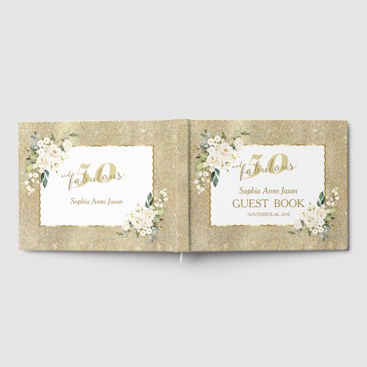 Witte Bloemen Goud 50 en Fantastisch Verjaardagsfe Gastenboek (Volledig)