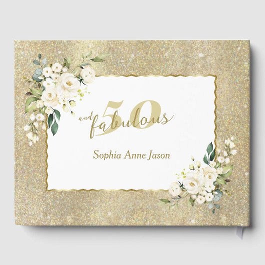 Witte Bloemen Goud 50 en Fantastisch Verjaardagsfe Gastenboek (Achterkant)