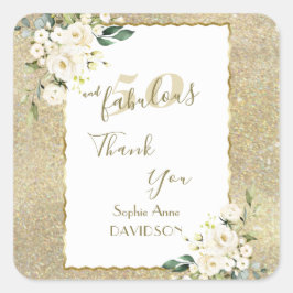 Witte Bloemen Goud 50 en Verjaardagsfeestje  Vierkante Sticker