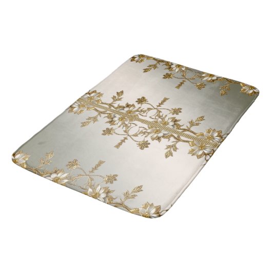 Witte Bloemen Goud Badmat (Gekanteld)