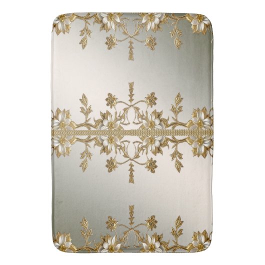 Witte Bloemen Goud Badmat (Voorkant Verticaal)