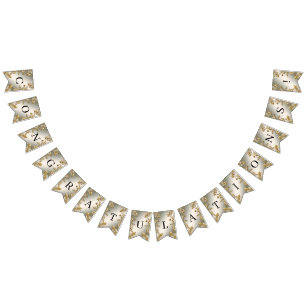 Witte Bloemen Goud  Bunting Flag Vlaggetjes