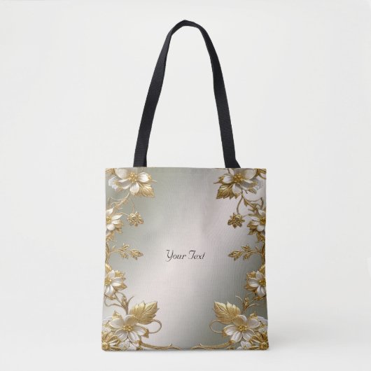 Witte Bloemen Goud Canvas tas (Voorkant)