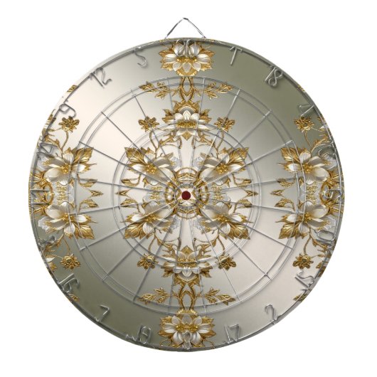 Witte Bloemen Goud  Dartbord (Voorkant)