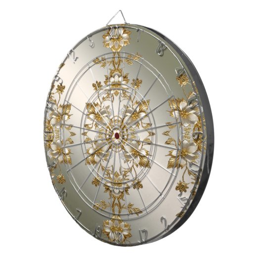 Witte Bloemen Goud  Dartbord (Voorkant Rechts)