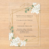 Witte bloemen goud geometrische lijst duidelijke b acryl uitnodigingen (Voorkant)