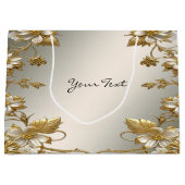 Witte Bloemen Goud Geschenktas Groot Cadeauzakje (Voorkant)