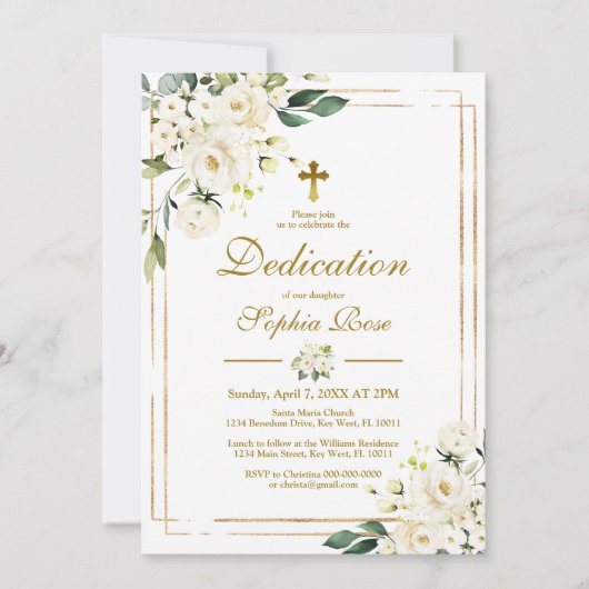 Witte Bloemen & Goud Gevouwen Meisje Opdracht Kaart (Voorkant)