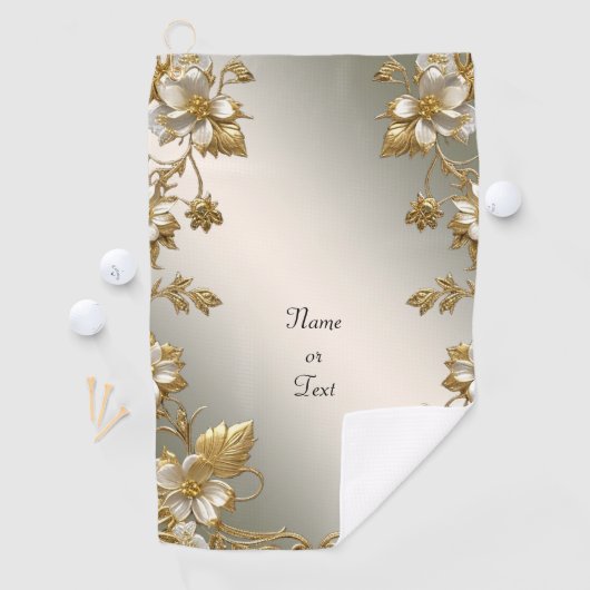 Witte Bloemen Goud  Golfhanddoek (Insitu)