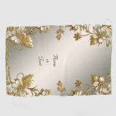 Witte Bloemen Goud  Golfhanddoek (Horizontaal)