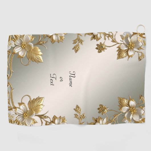 Witte Bloemen Goud  Golfhanddoek (Horizontaal)