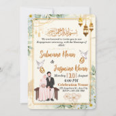 Witte Bloemen Goud Islamitische Verloving Ceremoni Kaart (Voorkant)