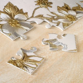 Witte Bloemen Goud Jigsaw Puzzel (Zijkant)