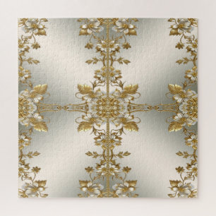 Witte Bloemen Goud Jigsaw Puzzel