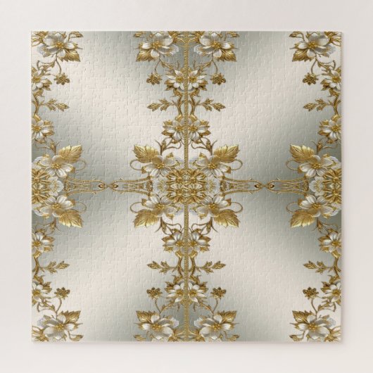 Witte Bloemen Goud Jigsaw Puzzel (Verticaal)