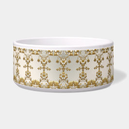 Witte Bloemen Goud  Keramische Pet Bowl Voerbakje
