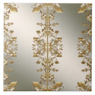 Witte Bloemen Goud Keramische Tegel Tegeltje