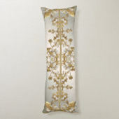 Witte Bloemen Goud  Lichaam Kussen (Achterkant (Verticaal))