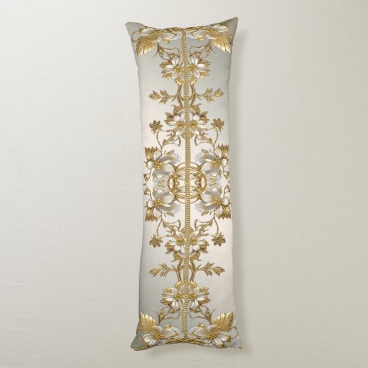 Witte Bloemen Goud Lichaam Kussen (Achterkant (Verticaal))