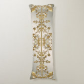 Witte Bloemen Goud  Lichaam Kussen (Voorkant Verticaal)