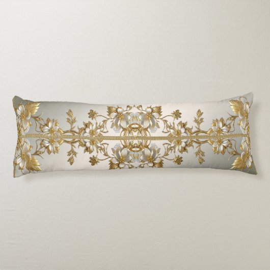 Witte Bloemen Goud Lichaam Kussen (Achterkant)