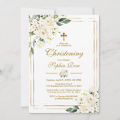 Witte Bloemen & Goud Lijst Meisje Doopsel Kaart (Voorkant)