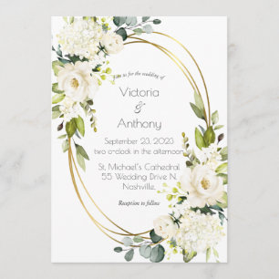  Witte Bloemen Goud Lijst Moderne bruiloft Kaart