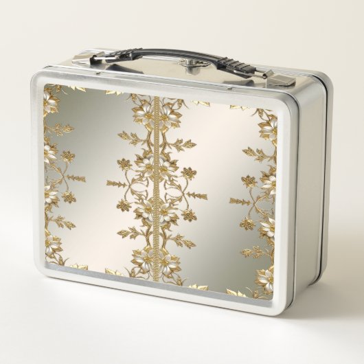 Witte Bloemen Goud Lunchbox (Achterkant)