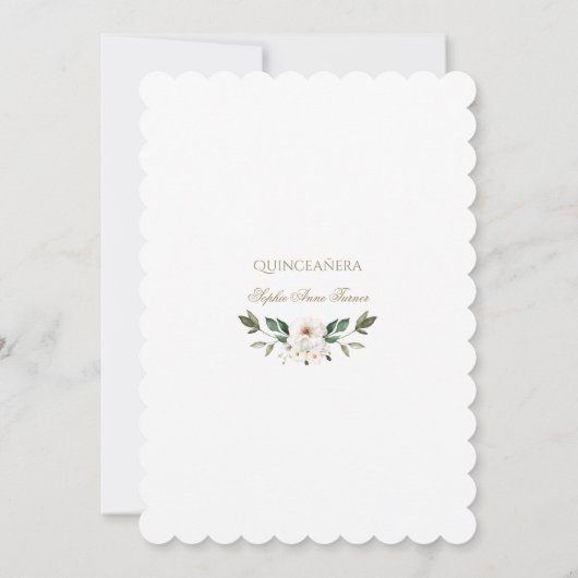 Witte Bloemen Goud Mis Quince Quinceañera  Kaart (Achterkant)