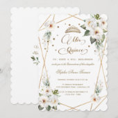 Witte Bloemen Goud Mis Quince Quinceañera  Kaart (Voorkant / Achterkant)