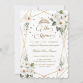 Witte Bloemen Goud Mis Quince Quinceañera  Kaart (Voorkant)
